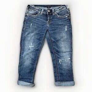 Silver Jeans‎ Co. Aiko Mid Capri W28/L22 Women's Distressed Jeans